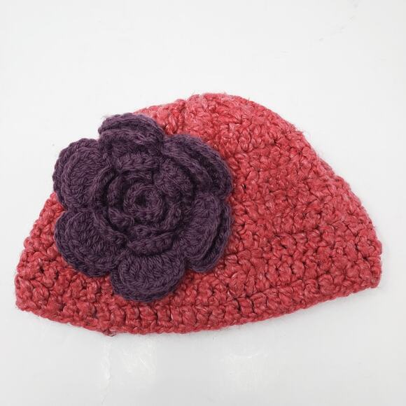 None Accessories - $5/$20 Red Knit Beanie w/Detachable Purple Flower
